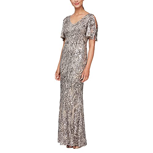 Alex Evenings Women's Sequin Stretch Lace Cold Shoulder Gown