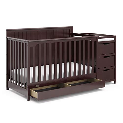 Graco Hadley 5-in-1 Convertible Crib and Changer with Drawer (Espresso) – GREENGUARD Gold Certified, Crib and Changing Table Combo with Drawer, Includes Baby Changing Pad, Converts to Full-Size Bed