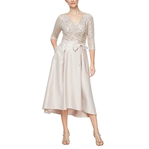 Alex Evenings Women's Satin Ballgown Dress with Pockets (Petite and Regular Sizes)