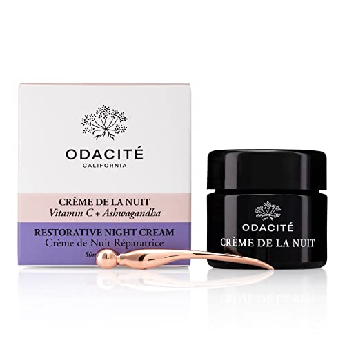 Odacité Night Cream with Vitamin C & Ashwagandha - Creme De La Nuit Glow Recipe - Anti Aging Facial Moisturizer for Dry Skin, Wrinkles, Fine Lines, Dullness & Hydration - Non-GMO, 1.69 fl. oz