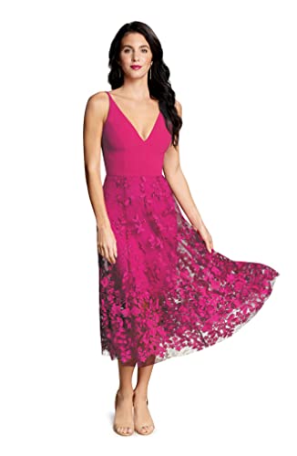 Dress the Population Women's Darleen Sleeveless Plunging Neckline Fit and Flare Midi Dress