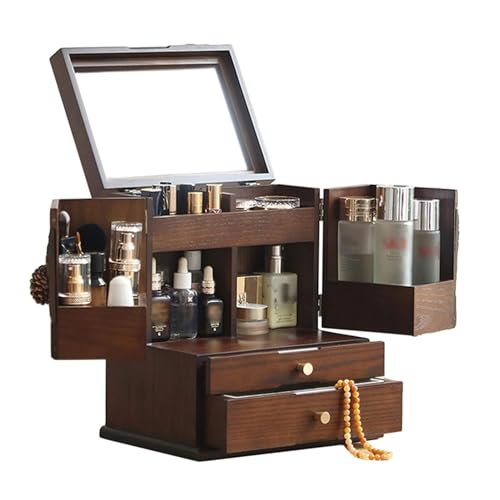 CKSEKD Makeup Organizer Jewelry And Cosmetic Storage Boxes Cosmetic Organizer With Mirror And Drawer Make Up Organizer For Vanity