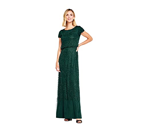 Adrianna Papell Women's Short Sleeve Blouson Beaded Gown