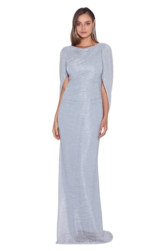 Betsy & Adam Women's Long Stretchy Metallic 3/4 Sleeve Cowl Neck Drape Back Formal Dress