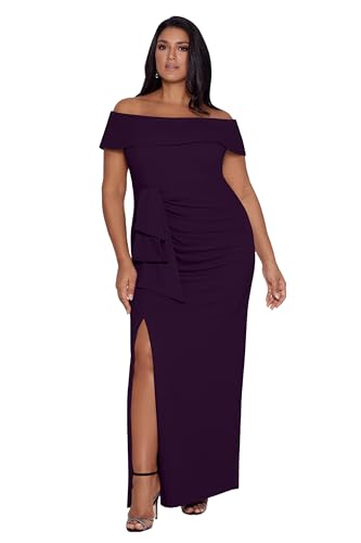 Xscape Women's Plus Size Long Off The Shoulder Scuba Crepe Dress