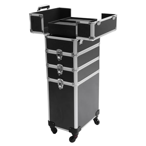 Mikinona 1pc 4 Cosmetic Case Make up Traveling Case Cosmetic Travel Case Professional Makeup Travel Case Nail Stuff Organizer Makeup Train Suitcase Aluminum Alloy Storage Makeup Case