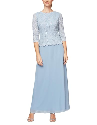 Alex Evenings Women's 3/4 Sleeve Stretch Lace Bodice Mock One Piece Gown