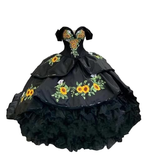 HFAGEMV Yellow and White Embroidered Mexican Dresses for Quinceanera Charro Off The Shoulder Sweet 15 Girls Party 2024