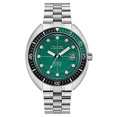 Bulova Men's Oceanographer Stainless Steel 3-Hand Automatic Watch, Green Dial Style: 96B322