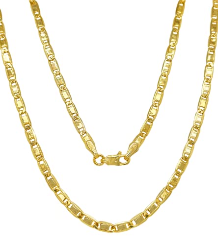 14K Gold Necklaces For Women Trendy 2.3mm 2.8mm 3.6mm 4.4mm 5.2mm Yellow Real Gold Valentino Mirror Chain Polished Links Men's 14K Gold Chain Necklace with Lobster Clasp 16