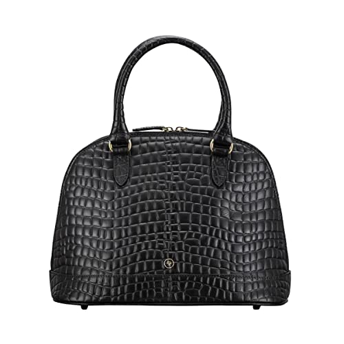 Maxwell Scott | Womens Luxury Leather Bowling Bag Purse | The LilianaS Croco | Ladies Adjustable Shoulder Handbag | Black Croco Print