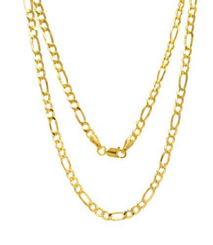14K Real Gold Figaro Chain - 2.45mm 3.15mm 4.1mm 5.1mm 5.7mm Diamond Cut Cuban Link Figaro Necklace For Men - Yellow Gold Pendant Necklace For Women with Lobster Clasp 16
