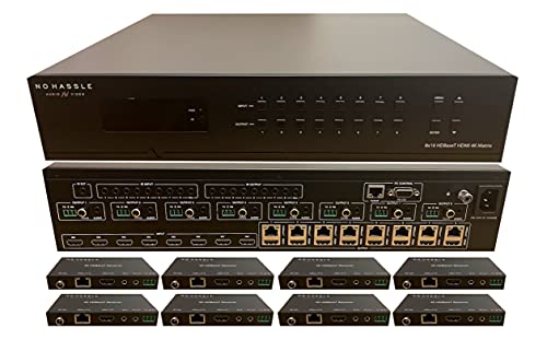 8x16 HDbaseT 4K Matrix SWITCHER 8x8 16x16 with 8 Receivers (CAT5e or CAT6) HDMI HDCP2.2 HDTV Routing SELECTOR SPDIF Audio CONTROL4 Savant Home Automation 4K2K