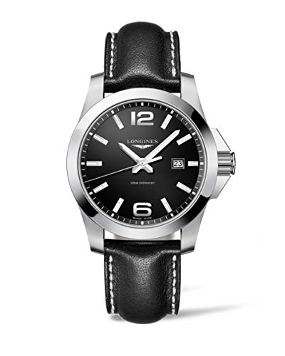 Longines Conquest Black Dial Black Leather Men's 43mm Watch L37604563