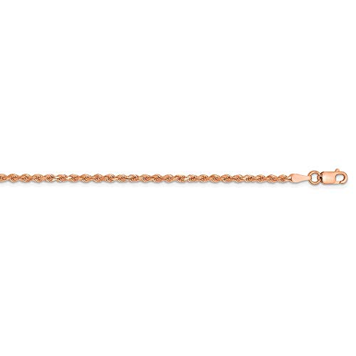 Solid 14k Rose Gold 2mm Diamond-Cut Rope Chain Necklace with Lobster Clasp - with Secure Lobster Lock Clasp