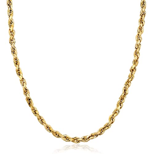 PORI JEWELERS 10K Yellow Gold 1.5MM,2MM,2.5MM,3MM,3.5,4MM,5MM,7MM, Diamond Cut Rope Chain Necklace Unisex Sizes 16