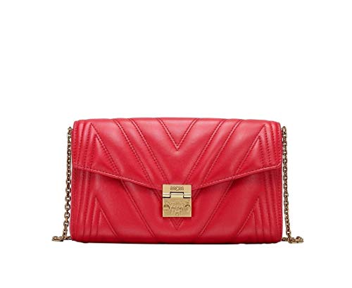 MCM Women's Red Quilted Leather Millie Crossbody Chain Bag