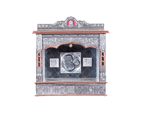 Home Pooja Mandir - Wooden Temple Plated with Copper Oxidized Aluminuim Sheets, Puja Mandap Home Mandhir 10 X 24 X 27 Inches