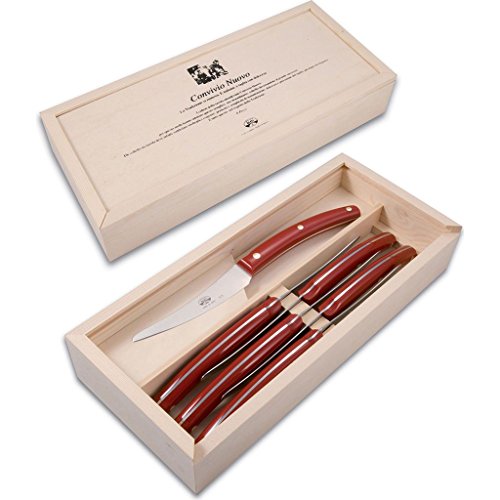 Coltellerie Berti Set of 6 Convivio Steak Knives | Red Lucite Handles