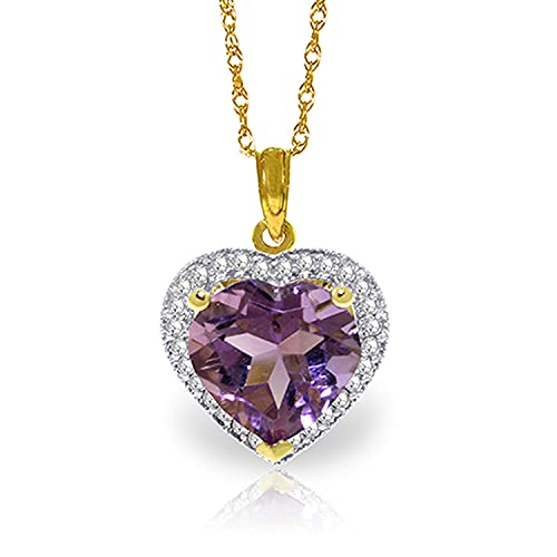 Galaxy Gold GG 14K Gold Diamond & Heart Purple Amethyst Pendant Necklace