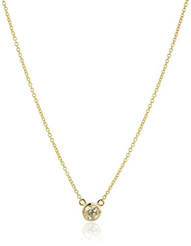 Amazon Collection 14k Gold Bezel Set Solitaire Adjustable Pendant Necklace, 16