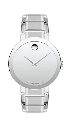 Movado Men's Sapphire Stainless Steel Watch with a Concave Dot Museum Dial, Silver (Model 607178)