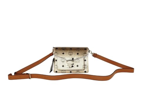 MCM Signature Berlin Gold Diamond Logo Leather Mini Flap Lock Crossbody Women's Handbag