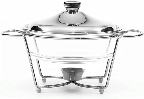 PIKETU Chafing Dish Buffet Set, 2 Quart Glass Finish Chafing Dish, Round Chafers with Fuel Holder and Lid for Buffet/Weddings/Parties/Banquets/Catering Events (Color : Silver)