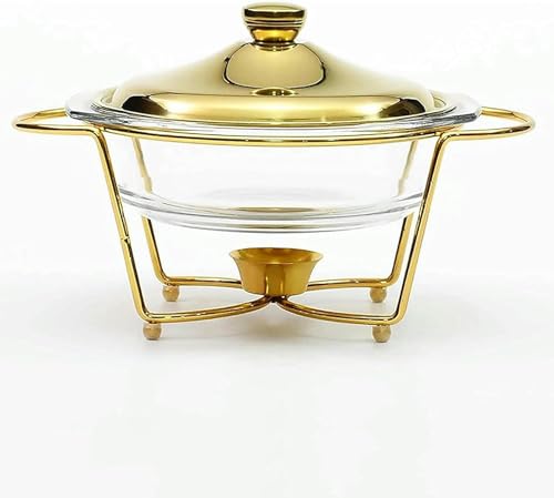 PIKETU Chafing Dish Buffet Set, 2 Quart Glass Finish Chafing Dish, Round Chafers with Fuel Holder and Lid for Buffet/Weddings/Parties/Banquets/Catering Events