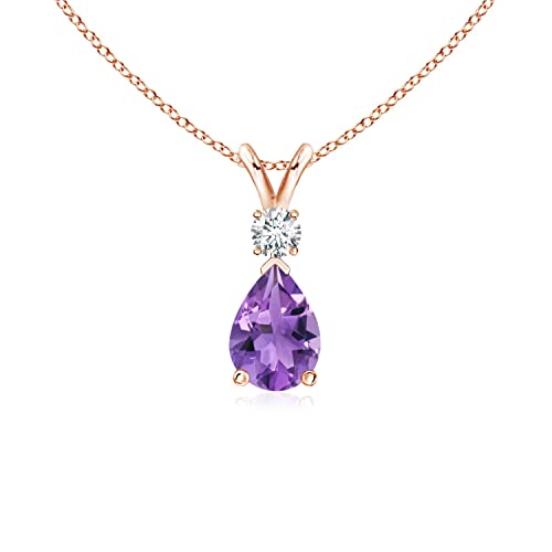 Angara Natural Amethyst Teardrop Pendant Necklace for Women, Girls with Diamond in 925 Silver/14K Solid Gold/Platinum 950 | February Birthstone Jewelry Gift for Her