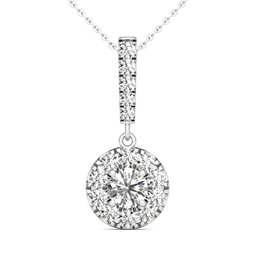 VAARYA Natural Diamonds Halo Pendant Necklace AGS Certified 14K White Gold 3/4 Ctw GH/SI2-I1