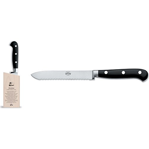 Coltellerie Berti Insieme Tomato Knife w/Magnetized Wood Block | Black Lucite Handle