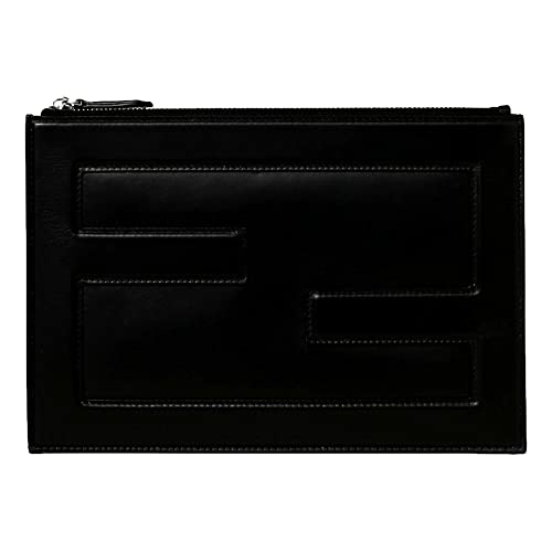 FENDI Baguette Black Calf Leather Embossed Clutch 7N0115 Small