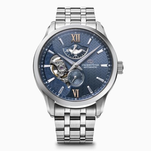 Orient RK-AV0B08L Men's Automatic Watch, Star Layered Skeleton, Mechanical, Made in Japan, Open Heart, Light Blue, Blue, Bracelet Type