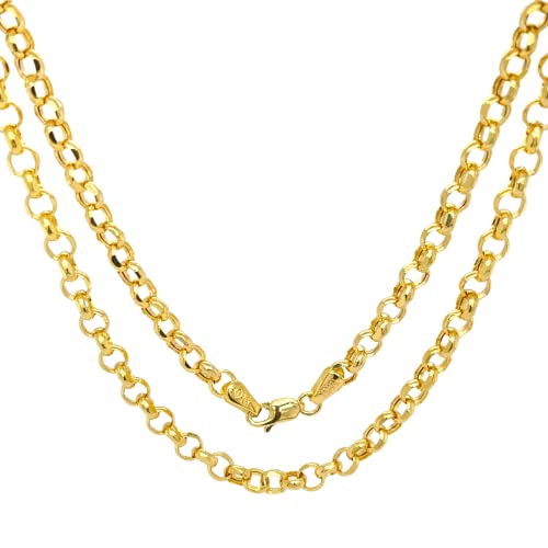 JEWELHEART 14K Yellow Real Gold Rolo Chain 1.9mm 2.5mm 2.8mm 3.75mm 4.2mm 5.2mm Diamond Cut Trendy Round Link Chain Pendant Necklace For Women with Lobster Clasp 16