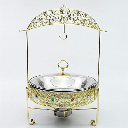 Stainless Steel Buffet Hot Plates - Buffet Servers and Heaters. Hot Pot Buffet Set, Stainless Steel Buffet Hot Pot with Glass Lid Food Warming Catering (Color : Golden, Size :3.5L)