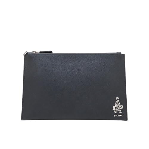 Prada Black Saffiano Voyage Leather Clutch Document Holder 2NG005