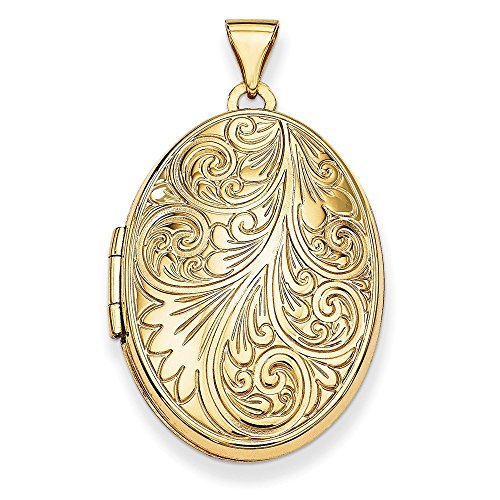 14k Yellow Gold Polished Engravable Holds 2 photos Scroll Oval Locket Measures 33.5x19.65mm Wide Jewelry Gifts for Women