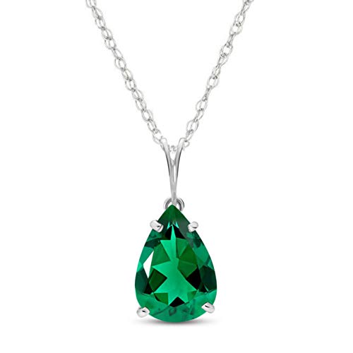 Galaxy Gold GG 14K Solid White Gold Necklace With Pear Shape 3.00 ctw High Polished Genuine Emerald - Grade AAA LAB GROWN GENUINE REAL EMERALD