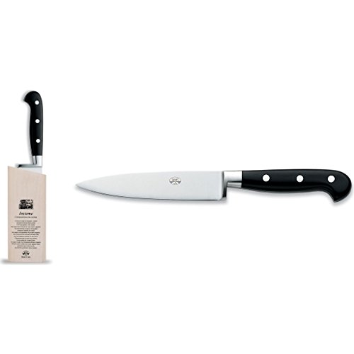 Coltellerie Berti Insieme Utility Knife w/Magnetized Wood Block | Black Lucite Handle