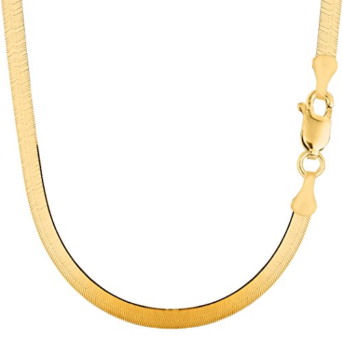 Jewelry Affairs 14k Yellow Solid Gold Imperial Herringbone Chain Necklace, 4.7mm