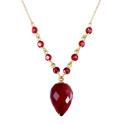 Galaxy Gold GG 14k ct 14k Solid Gold Necklace Pointy Dyed Briolette Drop Ruby