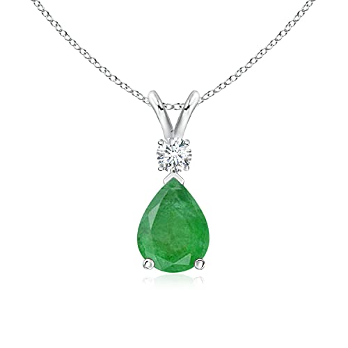 Angara Natural Emerald Teardrop Pendant Necklace with Diamond for Women, Girls in Sterling Silver / 14K Solid Gold/Platinum with 18