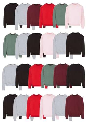 BILLIONHATS 24 Pack Mens Adult Crewneck Fleece Lined Pullover Sweatshirt Bulk, Mixed Assorted Colors, Wholesale Multipack