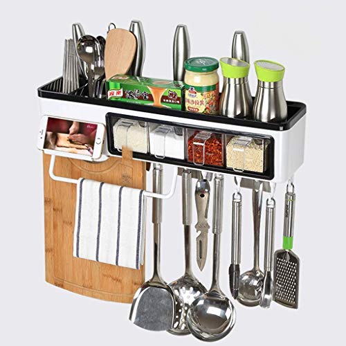WHLMYH Modern Stainless Steel Kitchen Shelf,Kitchen Shelf Racks Home Multifunction Kitchen Shelf Punch Free Condiment Storage Box Wall Mount Kitchenware Storage Shelf Tool Holder Pendant,Small