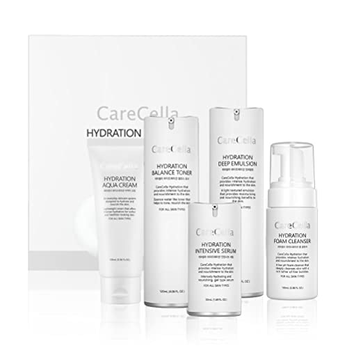 CareCella Hydration Basic Set - Intense Hydration and Nourishment for All Skin Types | Dermatologist Tested and B-Corp Certified | Includes Cleanser, Toner, Serum, Emulsion, and Cream