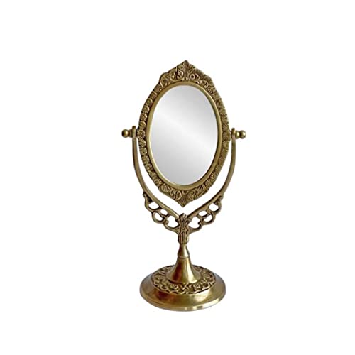 LDCLHG European Style Retro Brass Handle Mirrors Desktop Dressing Mirrors Desktop Makeup Mirrors Gift