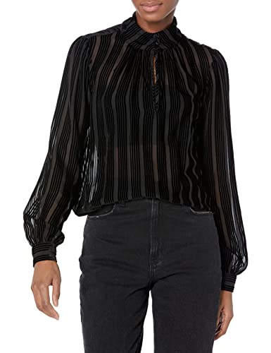 PAIGE Women's Bryla Top Long Sleeve Striped Burnout Mock Neck in Black