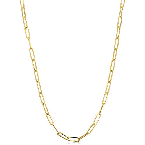 Kooljewelry 14k Yellow Gold 3.2 mm Polished Capsule Paperclip Chain Necklace (18, 20, 24, 30 or 36 inch)