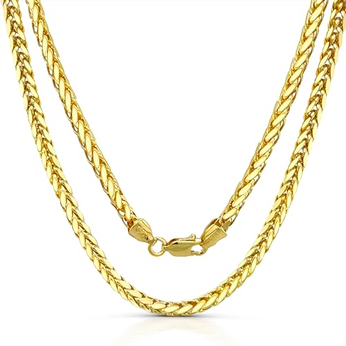 JEWELHEART 14K Real Gold Chain For Men - 2.8mm 3.2mm 3.8mm Thick Diamond Cut Foxtail Link Spiga Wheat Chain Necklace - Yellow Gold Pendant Necklace For Women with Lobster Clasp 16